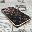 قاب گوشی iPhone 13 Pro Max آیفون طرح ژله ای مای کیس گلد لاین دور طلایی طرح لویی ویتون LV محافظ لنز دار مشکی کد 193