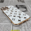 قاب گوشی iPhone 13 Pro Max آیفون طرح ژله ای مای کیس گلد لاین دور طلایی طرح لویی ویتون LV محافظ لنز دار سفید کد 194