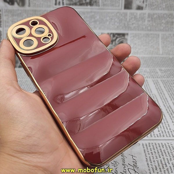 قاب گوشی iPhone 13 Pro Max آیفون طرح پافر PUFFER مای کیس گلد لاین دور طلایی محافظ لنز دار زرشکی کد 200