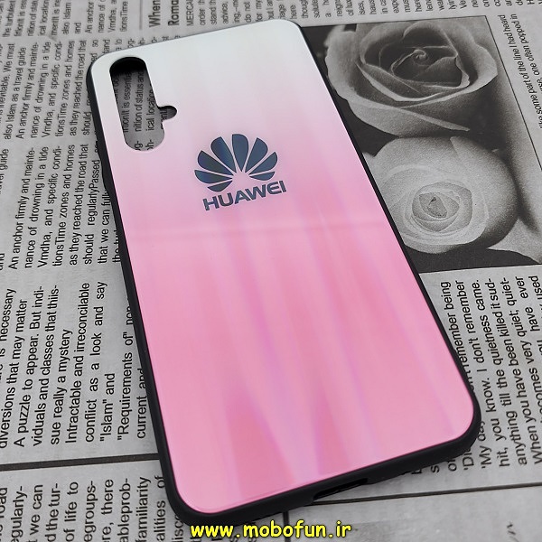 قاب گوشی Nova 5T - Honor 20 هوآوی پشت گلس شیشه ای لیزری سفید صورتی کد 69