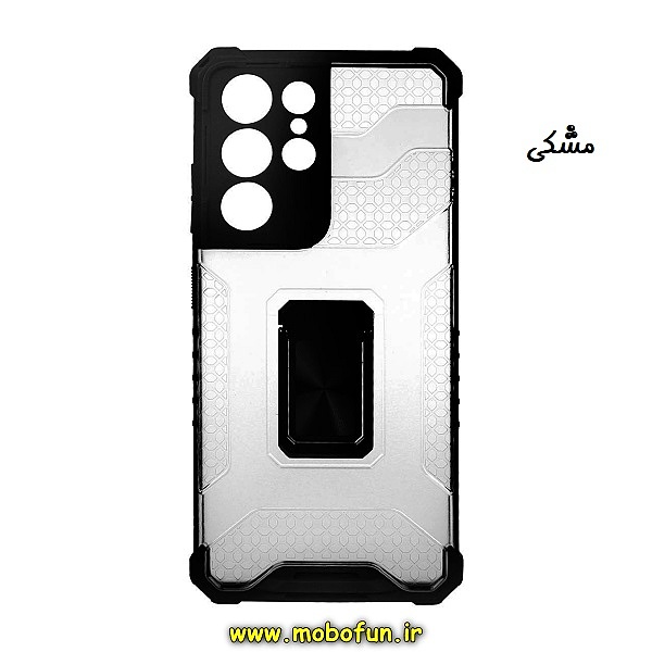 قاب گوشی Galaxy S21 Ultra سامسونگ شیشه ای ضد ضربه محافظ لنز دار هولدر دار طرح بتمن مشکی کد 153