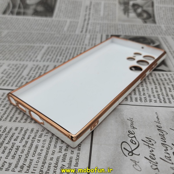 قاب گوشی Galaxy S22 Ultra سامسونگ طرح ژله ای مای کیس گلد لاین دور طلایی محافظ لنز دار سفید کد 43