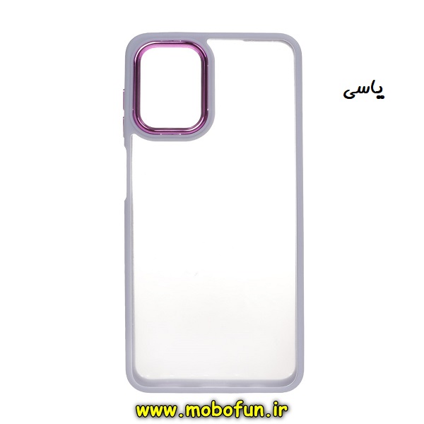 قاب گوشی Galaxy A12 سامسونگ اورجینال متال کیس Metal طرح پشت طلق شفاف دور سیلیکونی یاسی کد 648