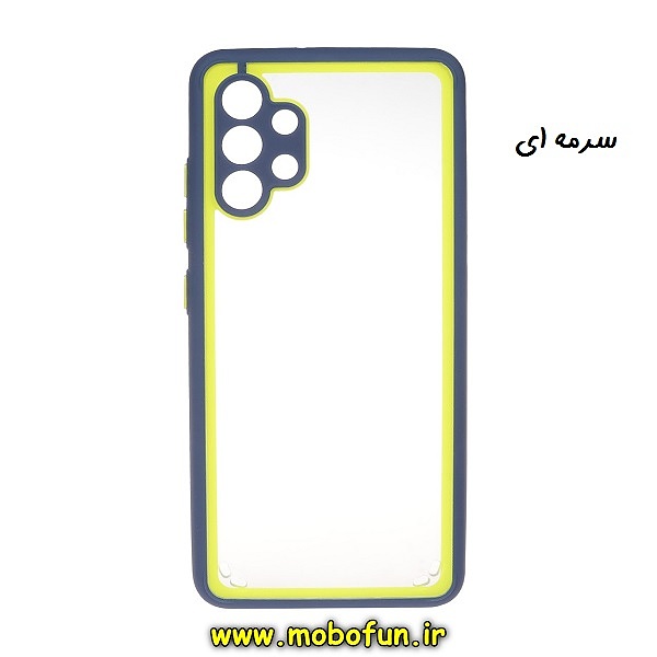 قاب گوشی Galaxy A32 4G سامسونگ طرح پشت طلق شفاف محافظ لنز دار دور سیلیکونی رنگی سرمه ای کد 413