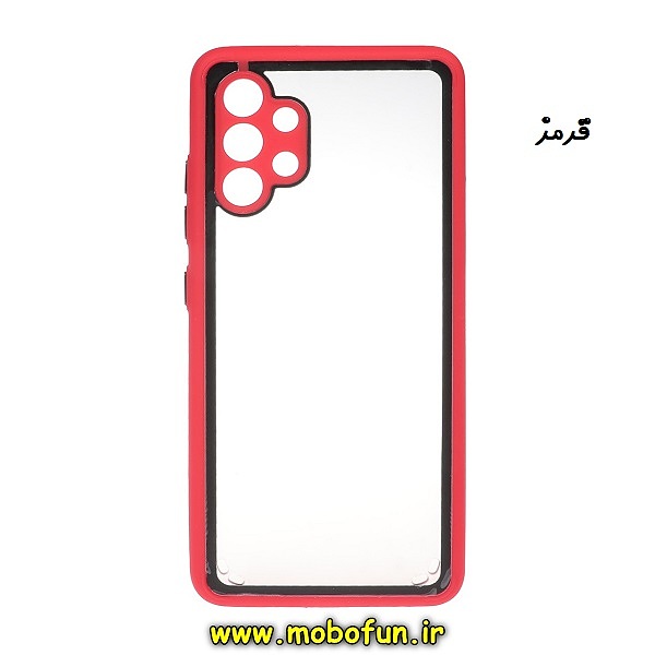 قاب گوشی Galaxy A32 4G سامسونگ طرح پشت طلق شفاف محافظ لنز دار دور سیلیکونی رنگی قرمز کد 416