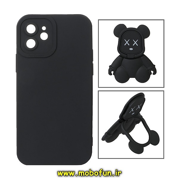 قاب گوشی iPhone 12 آیفون طرح ربات KAWS سیلیکونی پرو کمرا پاپ سوکت دار محافظ لنز دار مشکی کد 541