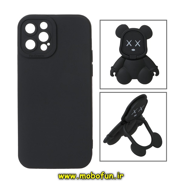 قاب گوشی iPhone 12 Pro آیفون طرح ربات KAWS سیلیکونی پرو کمرا پاپ سوکت دار محافظ لنز دار مشکی کد 563