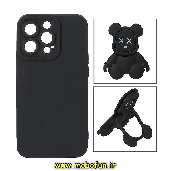 قاب گوشی iPhone 13 Pro آیفون طرح ربات KAWS سیلیکونی پرو کمرا پاپ سوکت دار محافظ لنز دار مشکی کد 215