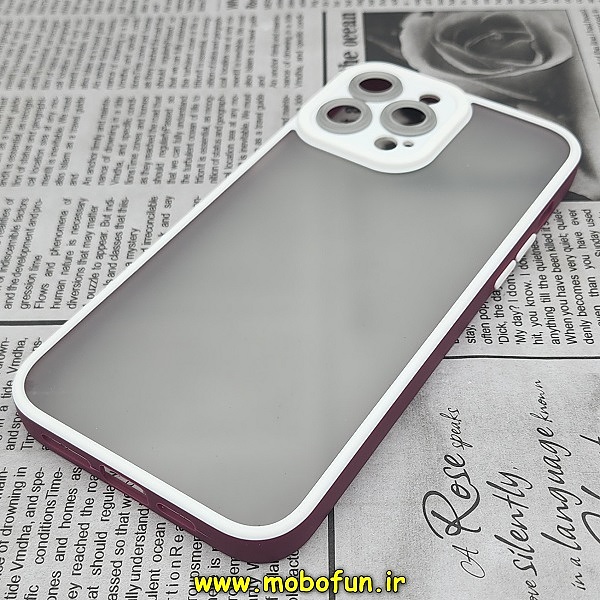 قاب گوشی iPhone 13 Pro Max آیفون طرح پشت مات دور سیلیکونی محافظ لنز دار زرشکی کد 224