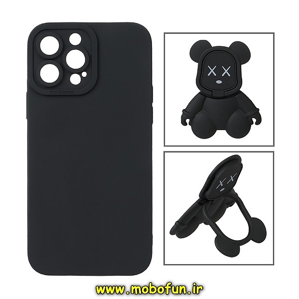 قاب گوشی iPhone 13 Pro Max آیفون طرح ربات KAWS سیلیکونی پرو کمرا پاپ سوکت دار محافظ لنز دار مشکی کد 232