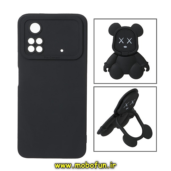 قاب گوشی Xiaomi Poco M4 Pro 4G شیائومی طرح ربات KAWS سیلیکونی پرو کمرا پاپ سوکت دار محافظ لنز دار مشکی کد 45