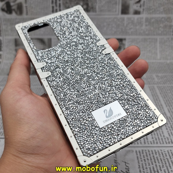 قاب گوشی Redmi Note 10 4G - Redmi Note 10S شیائومی صندوقی اورجینال شاین نگین سواروسکی پلاک آینه ای نقره ای کد 341