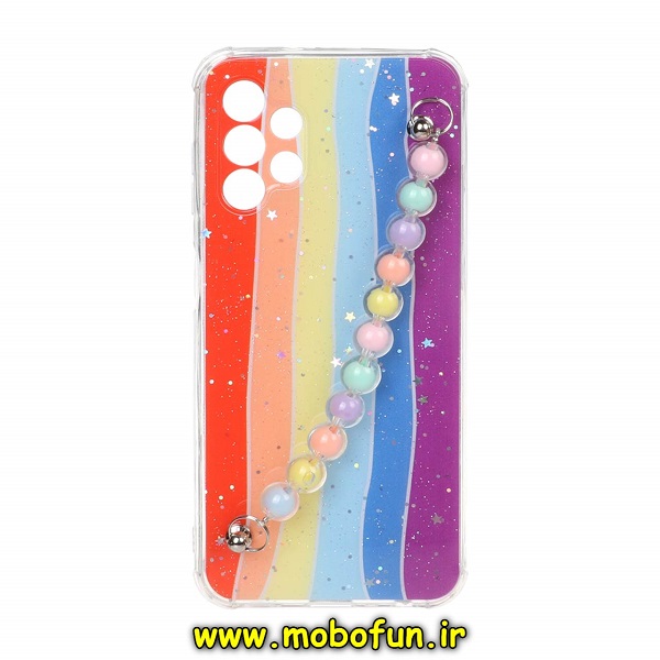 قاب گوشی Galaxy A13 4G سامسونگ ماربل طرح آبرنگی دستبند مرواریدی آویزدار زنجیری محافظ لنزدار کد 184