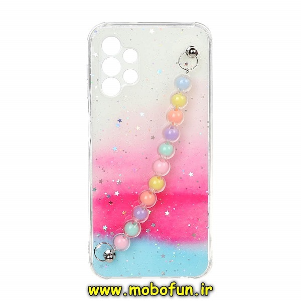 قاب گوشی Galaxy A13 4G سامسونگ ماربل طرح آبرنگی دستبند مرواریدی آویزدار زنجیری محافظ لنزدار کد 185