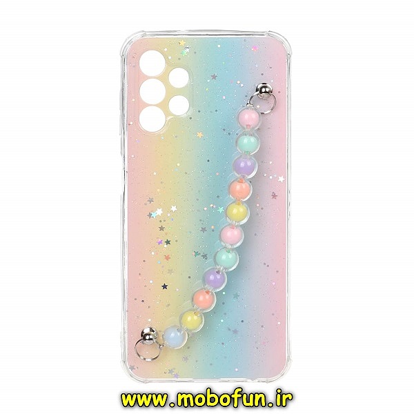 قاب گوشی Galaxy A13 4G سامسونگ ماربل طرح آبرنگی دستبند مرواریدی آویزدار زنجیری محافظ لنزدار کد 186