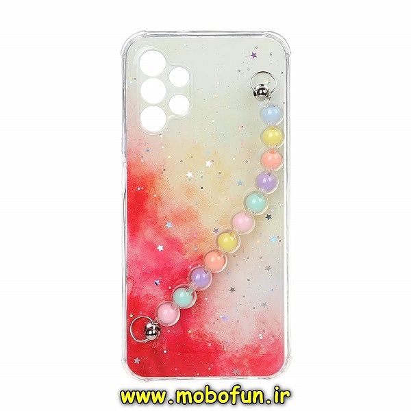 قاب گوشی Galaxy A13 4G سامسونگ ماربل طرح آبرنگی دستبند مرواریدی آویزدار زنجیری محافظ لنزدار کد 188