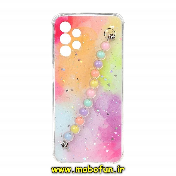 قاب گوشی Galaxy A13 4G سامسونگ ماربل طرح آبرنگی دستبند مرواریدی آویزدار زنجیری محافظ لنزدار کد 192