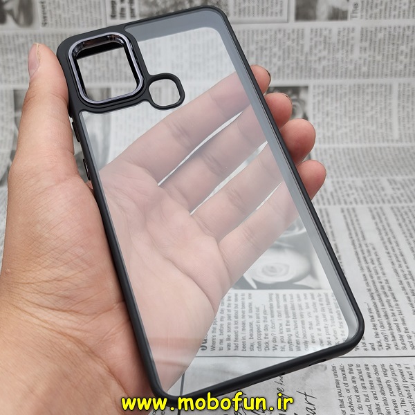 قاب گوشی Galaxy A21S سامسونگ اورجینال متال کیس Metal طرح پشت طلق شفاف دور سیلیکونی مشکی کد 472