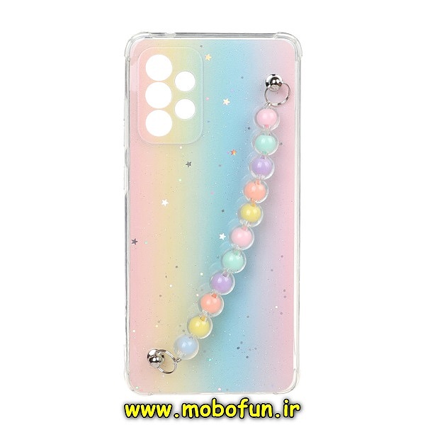 قاب گوشی Galaxy A33 5G سامسونگ ماربل طرح آبرنگی دستبند مرواریدی آویزدار زنجیری محافظ لنزدار کد 134