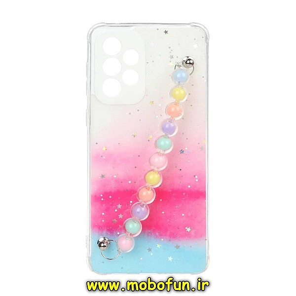 قاب گوشی Galaxy A33 5G سامسونگ ماربل طرح آبرنگی دستبند مرواریدی آویزدار زنجیری محافظ لنزدار کد 137