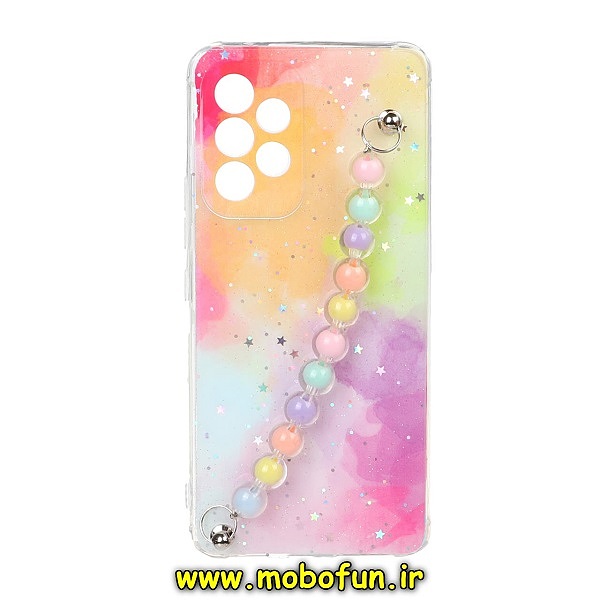 قاب گوشی Galaxy A53 5G سامسونگ ماربل طرح آبرنگی دستبند مرواریدی آویزدار زنجیری محافظ لنزدار کد 174