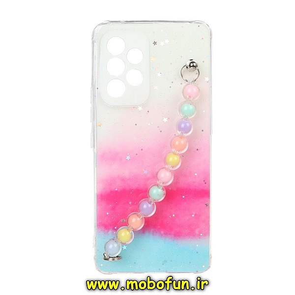قاب گوشی Galaxy A53 5G سامسونگ ماربل طرح آبرنگی دستبند مرواریدی آویزدار زنجیری محافظ لنزدار کد 178