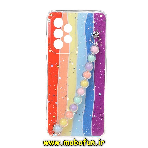 قاب گوشی Galaxy A53 5G سامسونگ ماربل طرح آبرنگی دستبند مرواریدی آویزدار زنجیری محافظ لنزدار کد 179