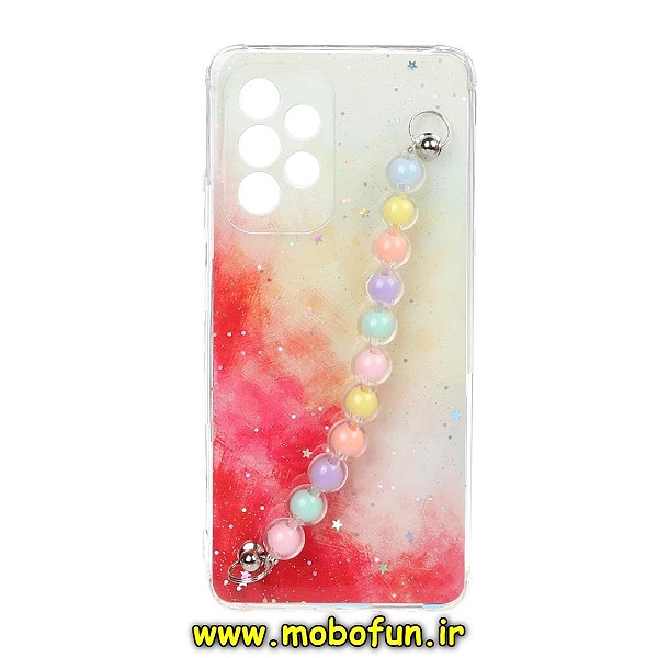 قاب گوشی Galaxy A53 5G سامسونگ ماربل طرح آبرنگی دستبند مرواریدی آویزدار زنجیری محافظ لنزدار کد 180