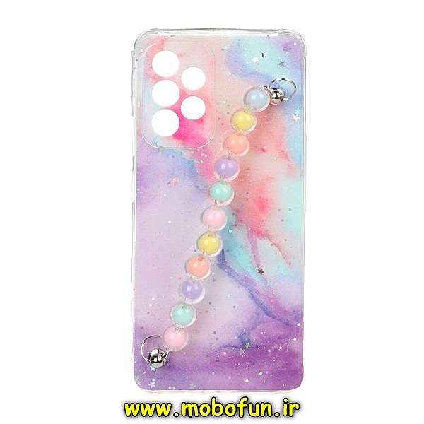 قاب گوشی Galaxy A53 5G سامسونگ ماربل طرح آبرنگی دستبند مرواریدی آویزدار زنجیری محافظ لنزدار کد 181