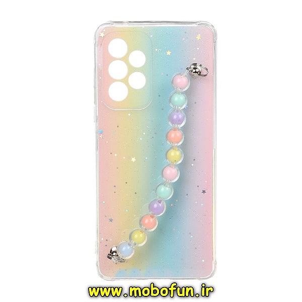 قاب گوشی Galaxy A53 5G سامسونگ ماربل طرح آبرنگی دستبند مرواریدی آویزدار زنجیری محافظ لنزدار کد 183