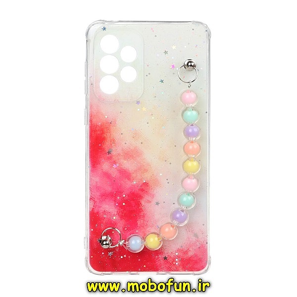 قاب گوشی Galaxy A73 5G سامسونگ ماربل طرح آبرنگی دستبند مرواریدی آویزدار زنجیری محافظ لنزدار کد 108
