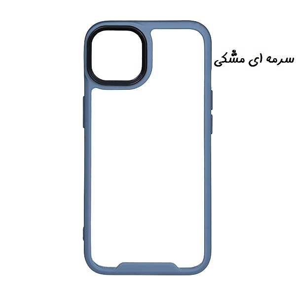 قاب گوشی iPhone 14 آیفون اورجینال متال کیس Metal طرح پشت طلق شفاف دور سیلیکونی سرمه ای مشکی کد 6