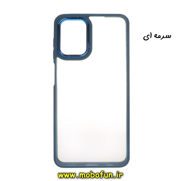 قاب گوشی Galaxy A12 سامسونگ اورجینال متال کیس Metal طرح پشت طلق شفاف دور سیلیکونی سرمه ای کد 763