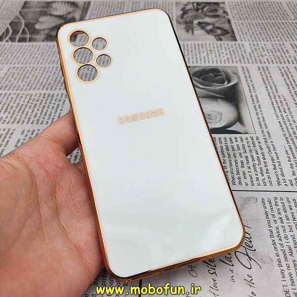 قاب گوشی Galaxy A13 4G سامسونگ طرح ژله ای مای کیس گلد لاین دور طلایی محافظ لنز دار سفید کد 213