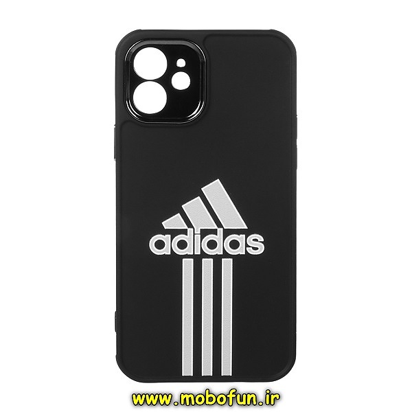 قاب گوشی iPhone 12 آیفون طرح سیلیکونی IBM ژله ای برجسته آدیداس adidas محافظ لنز دار کرومی مشکی کد 600