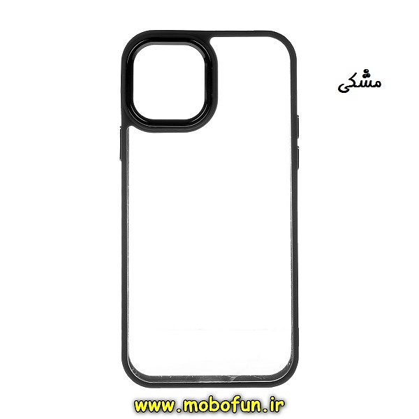 قاب گوشی iPhone 13 Pro Max آیفون اورجینال متال کیس Metal طرح پشت طلق شفاف دور سیلیکونی مشکی کد 256