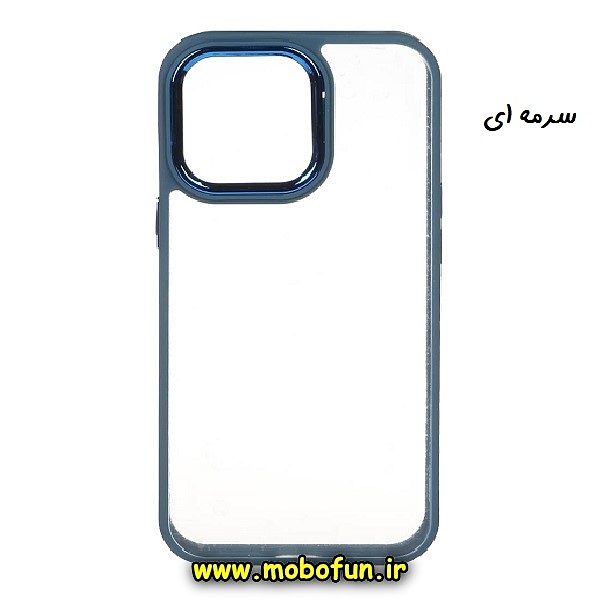 قاب گوشی iPhone 13 Pro Max آیفون اورجینال متال کیس Metal طرح پشت طلق شفاف دور سیلیکونی سرمه ای کد 260