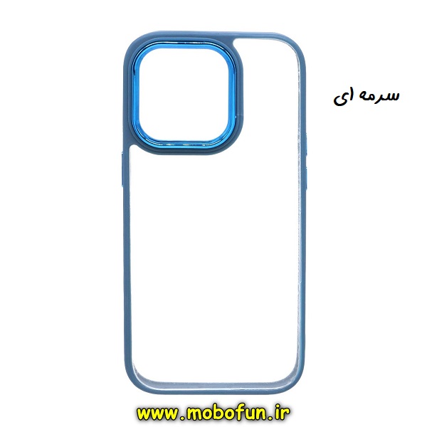قاب گوشی iPhone 14 Pro Max آیفون اورجینال متال کیس Metal طرح پشت طلق شفاف دور سیلیکونی سرمه ای کد 24