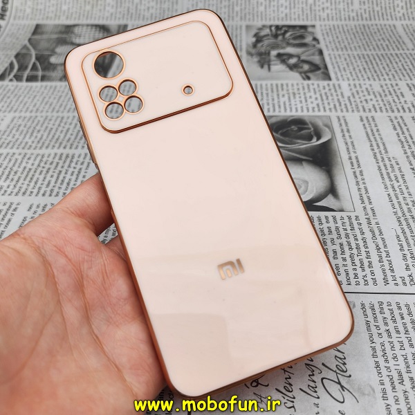 قاب گوشی Poco M4 Pro 4G شیائومی طرح ژله ای مای کیس گلد لاین دور طلایی محافظ لنز دار گلبهی کد 61