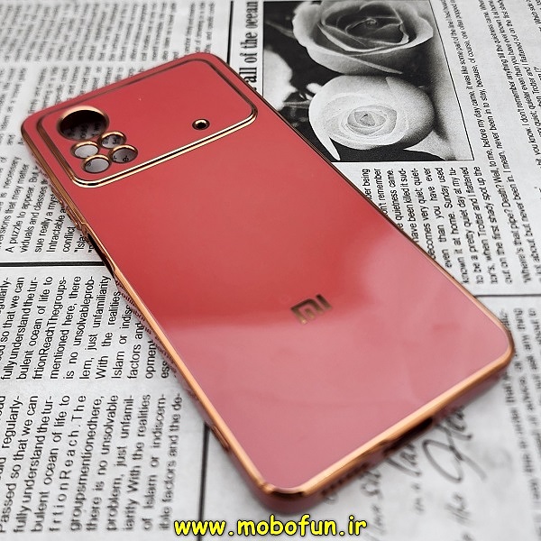قاب گوشی Poco X4 Pro 5G شیائومی طرح ژله ای مای کیس گلد لاین دور طلایی محافظ لنز دار قرمز کد 224