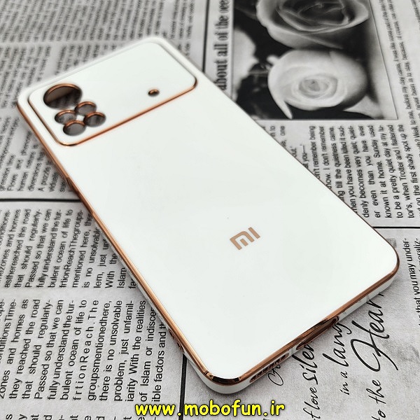 قاب گوشی Poco X4 Pro 5G شیائومی طرح ژله ای مای کیس گلد لاین دور طلایی محافظ لنز دار سفید کد 228