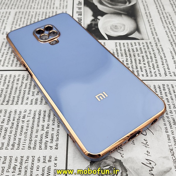 قاب گوشی Redmi Note 9s - Redmi Note 9 Pro شیائومی طرح ژله ای مای کیس گلد لاین دور طلایی محافظ لنز دار آبی سیرا کد 607