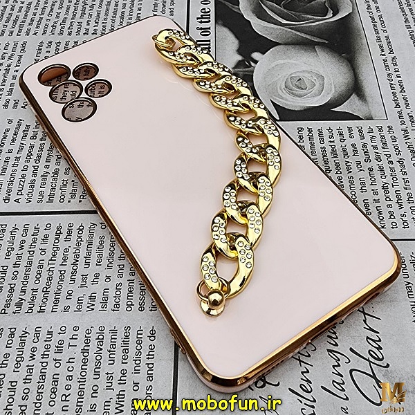 قاب گوشی Galaxy A13 4G سامسونگ طرح مای کیس گلد لاین لاکچری دستبندی کارتیر نگینی محافظ لنز دار گلبهی کد 240