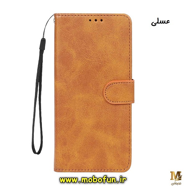 کیف گوشی Galaxy A33 5G سامسونگ مگنتی طرح چرم کتابی محافظ لنزدار عسلی کد 186