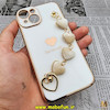 قاب گوشی iPhone 14 آیفون طرح مای کیس گلد لاین لاکچری دستبندی زنجیری قلبی مخملی آویزدار محافظ لنز دار سفید کد 8