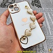 قاب گوشی iPhone 14 آیفون طرح مای کیس گلد لاین لاکچری دستبندی زنجیری قلبی مخملی آویزدار محافظ لنز دار سفید کد 8