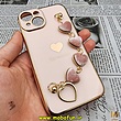 قاب گوشی iPhone 14 آیفون طرح مای کیس گلد لاین لاکچری دستبندی زنجیری قلبی مخملی آویزدار محافظ لنز دار گلبهی کد 12