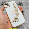 قاب گوشی iPhone 14 Max آیفون طرح مای کیس گلد لاین لاکچری دستبندی زنجیری قلبی مخملی آویزدار محافظ لنز دار سفید کد 9