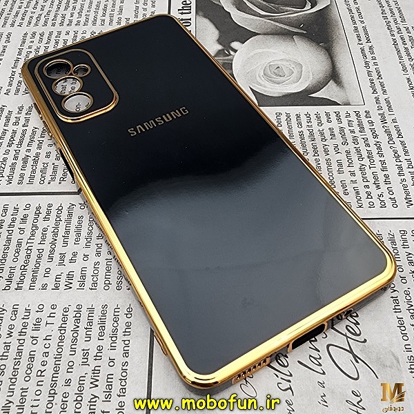 قاب گوشی Galaxy M52 5G سامسونگ طرح ژله ای مای کیس گلد لاین دور طلایی محافظ لنز دار مشکی کد 5