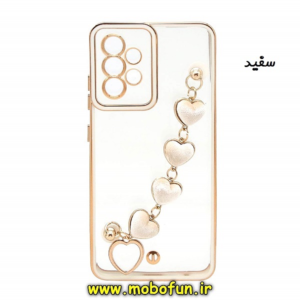 قاب گوشی Galaxy A73 5G سامسونگ طرح الکتروپلیتینگ دستبندی مخمل قلبی ژله ای شفاف محافظ لنز دار سفید کد 172